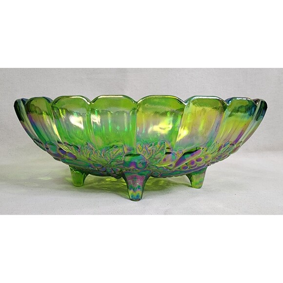 Indiana Glass Green Carnival Glass Serving Bowl – Iridescent – 1960s–1970s – 12¼ - Picture 2 of 10